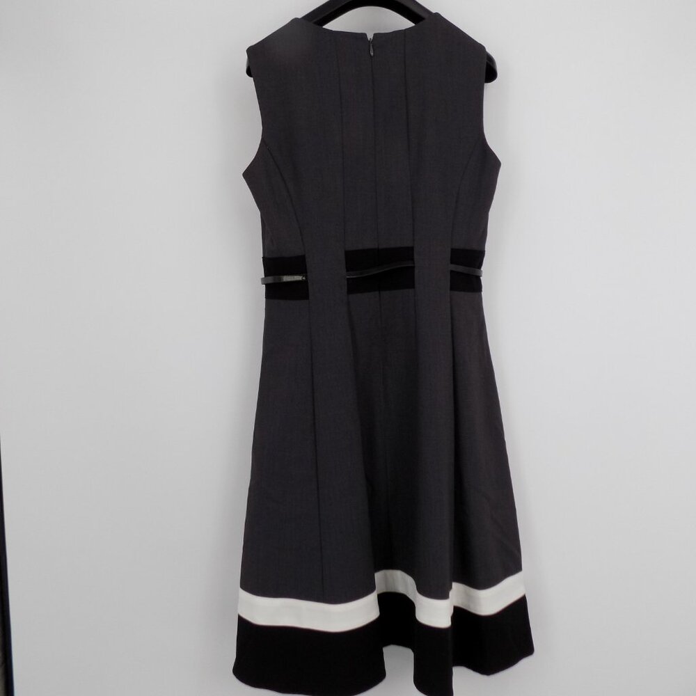 Calvin Klein Women Gray Belted Lined Sleeveless Fit and Flare Dress Size 4 - Picture 2 of 8